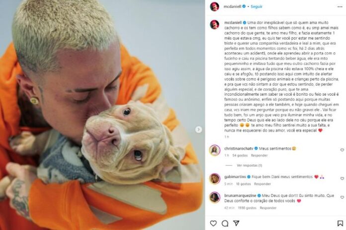 MC Daniel lamentando a morte de seu animal de estimação Cléber (Repordução: Instagram)