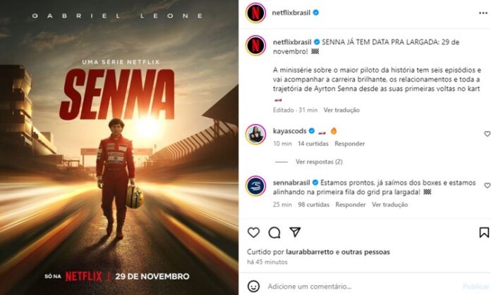 Post da Netflix sobre Senna