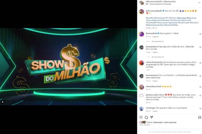 O diretor do SBT anunciando a volta do Show do Milhão (Reprodução: Instagram)