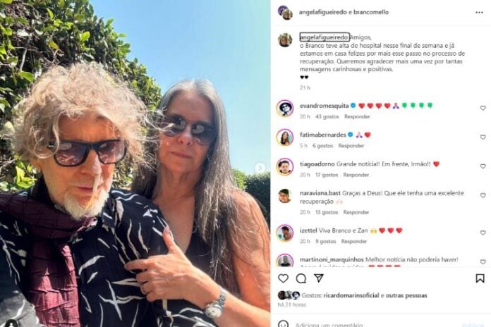 Ângela anunciando a alta médica de Branco Mello (Reprodução: Instagram)