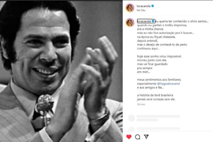 Carolina Dieckmann lamentando a morte de Silvio Santos nas redes sociais (Reprodução: Instagram)