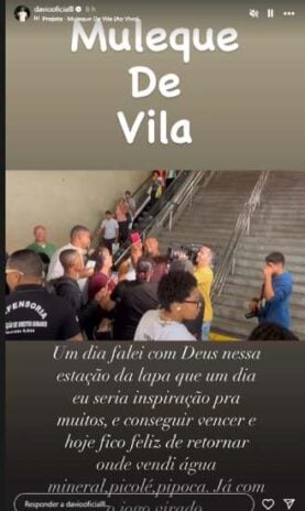 Davi Brito, ex-BBB, fazendo a reflexão após encontrar os fãs na Estação da Lapa (Reprodução Instagram)