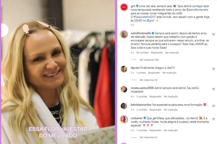 Eliana, Bela Gil, Rita Bastista e Tati Machado recebendo o recado e presente da Astrid Fontenelle (Reprodução: Instagram)