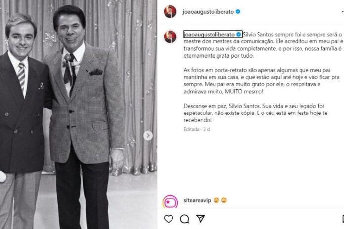 João Augsuto Liberato prestando homenagem ao Silvio Santos (Reprodução: Instagram)