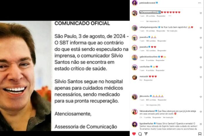 O comunicado publicado por Patrícia Abravanel sobre a saúde de Silvio (Reprodução: Instagram)