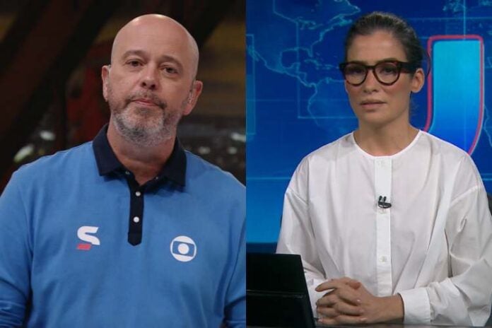 Renata Vasconcellos e Alex Escobar na tarde de hoje (Reprodução: TV Globo)