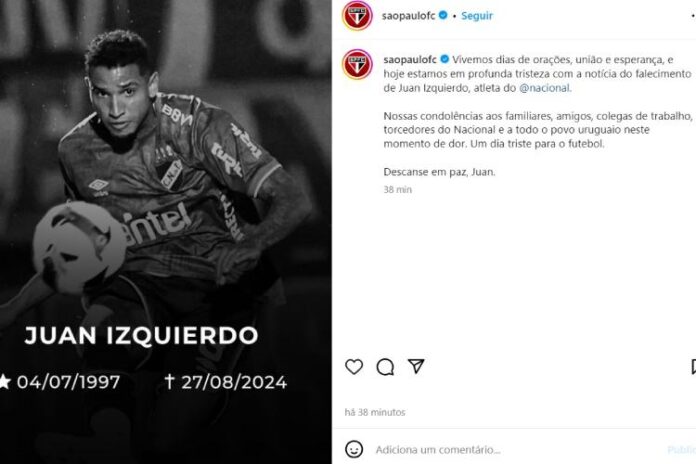 O comunicado do SPFC sobre a morte de Juan (Reprodução: Instagram)