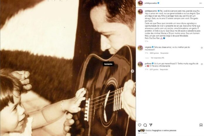 Zé Felipe homenageando o pai Leonardo por conta do Dia dos Pais (Reprodução: Instagram)