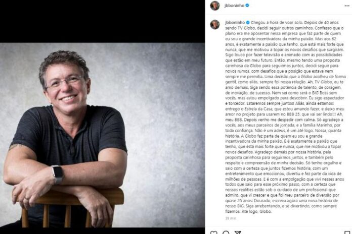 O comunicado de Boninho nas redes sociais (Reprodução: Instagram)