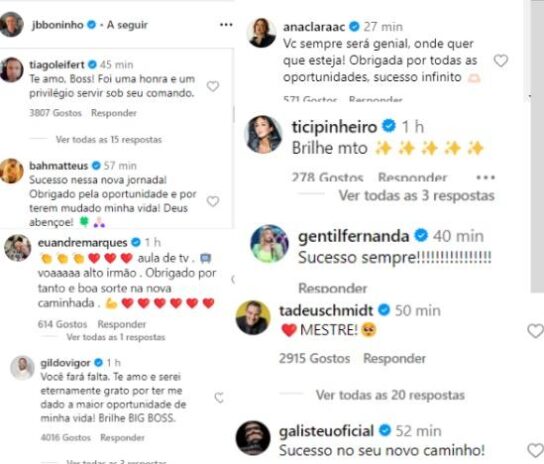 Veja alguns dos vários famosos que mandaram recado ao Boninho (Reprodução: Instagram)