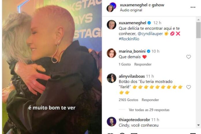 A publicação de Xuxa sobre o encontro com Cyndi Lauper no Rock In Rio (Reprodução: Instagram)