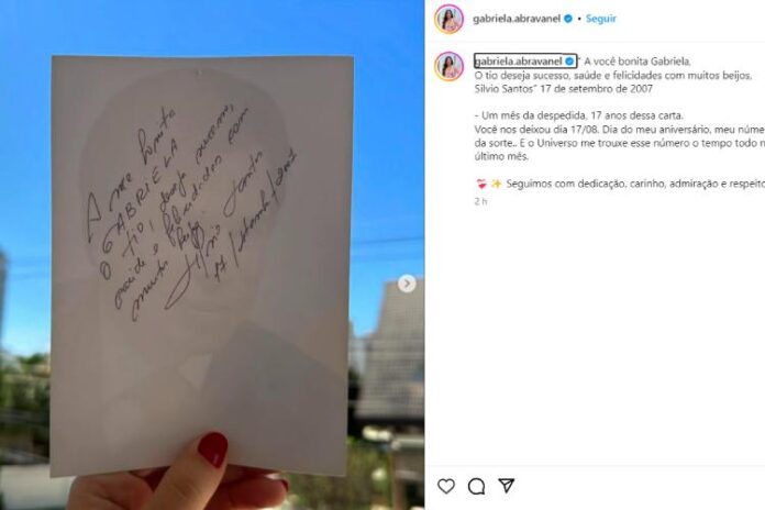 Essa foi a mensagem que Silvio Santos escreveu para Gabriela Abravanel há 17 anos (Reprodução: Instagram)