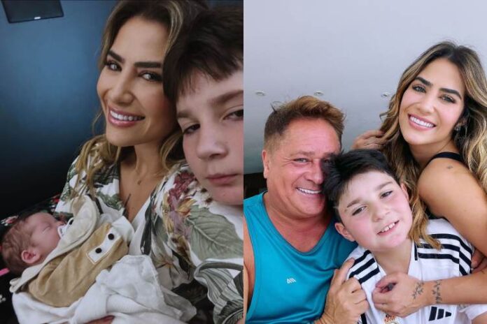 Jéssica Beatriz com o José Leonardo no colo e ao lado o filho dela, Noah (Reprodução: Instagram)