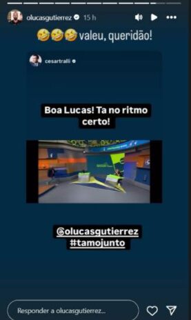 Lucas respondendo a reação do Cesar Tralli (Reprodução: Instagram)