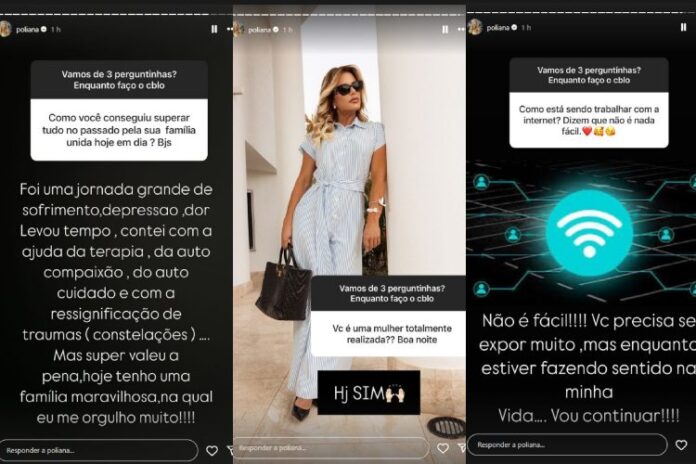 Poliana Rocha respondendo as perguntas enviadas pelos fãs na caixinha de perguntas (Reprodução: Instagram)
