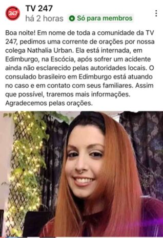 Post do portal 'Brasil 247' pedindo orações para a jornalista, de acordo com a revista Quem (Reprodução: Facebook)