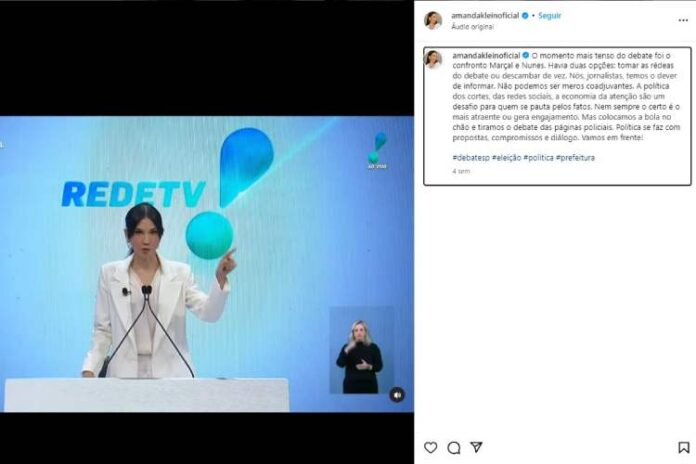 Amanda Klein analisando o debate que havia mediado na RedeTV! (Reprodução: Instagram)