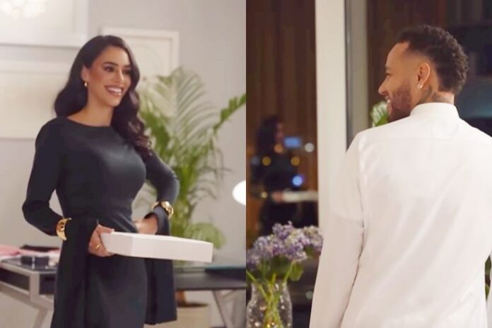 Bruna e Neymar durante a gravação do comercial protagonizado pelo casal (Reprodução: Instagram)