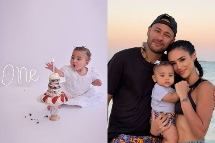 Bruna, Neymar e Mavie, que está completando um ano de vida (Reprodução: Instagram)