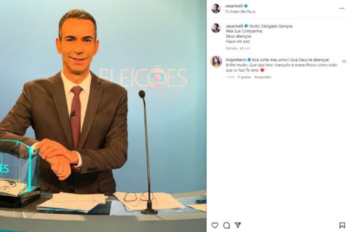 César Tralli nos bastidores do Debate mandando recado ao público (Reprodução: Instagram)