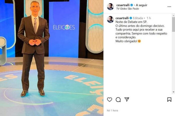 César Tralli no estúdio do debate da TV Globo (Reprodução: Instagram)