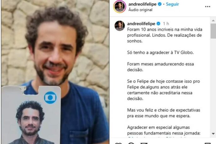 Felipe Andreoli anunciando sua saída da Globo (Reprodução: Instagram)