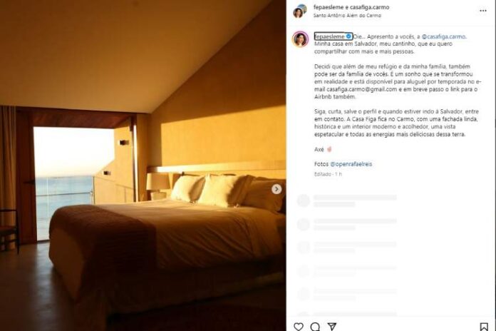 Fernanda Paes Leme mostrando a casa que colocou para alugar após ficar pronta (Reprodução: Instagram)