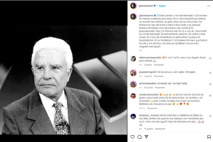 Galvão Bueno lamentando a morte de Cid Moreira (Reprodução: Instagram)