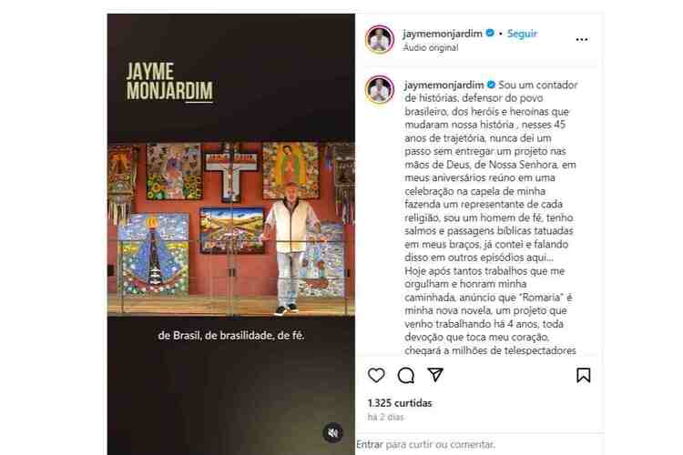 Jayme Monjardim fala sobre Romaria, sua próxima novela