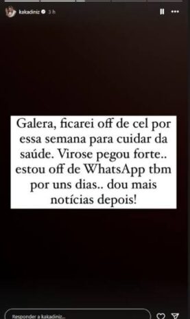 Kaká Diniz comunicando seu afastamento nas redes sociais (Reprodução: Instagram)