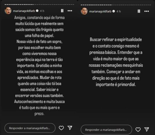 A Mariana Goldfarb fazendo a reflexão aos seguidores do Instagram