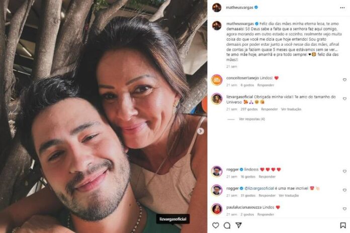 Matheus Vargas homenageando a mãe Liz Vargas no 'Dia Das Mães' (Reprodução: Instagram)