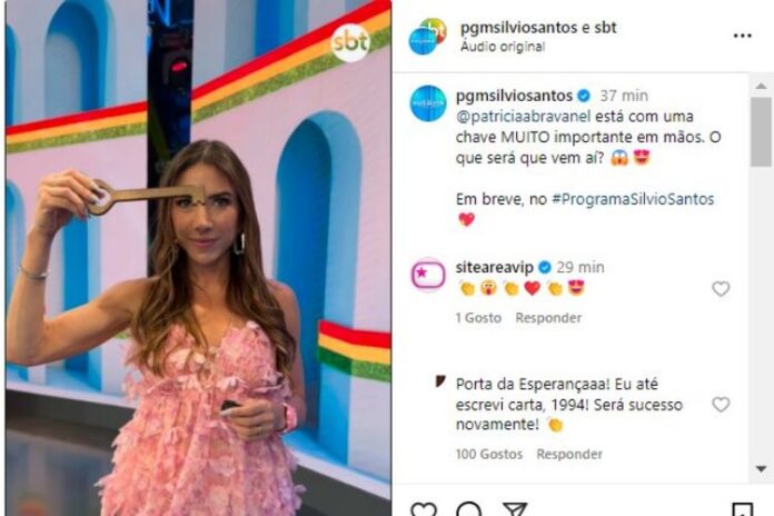 Patrícia Abravanel com a chave na mão no vídeo do Programa Silvio Santos (Reprodução: Instagram)