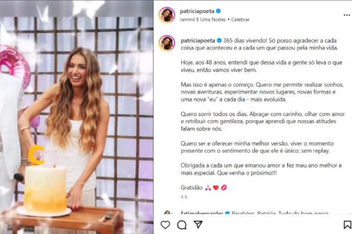 Patrícia Poeta celebrando o próprio aniversário (Reprodução: Instagram)