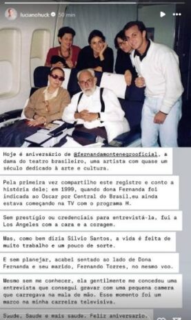 Post de Luciano Huck no Instagram para Fernanda Montenegro