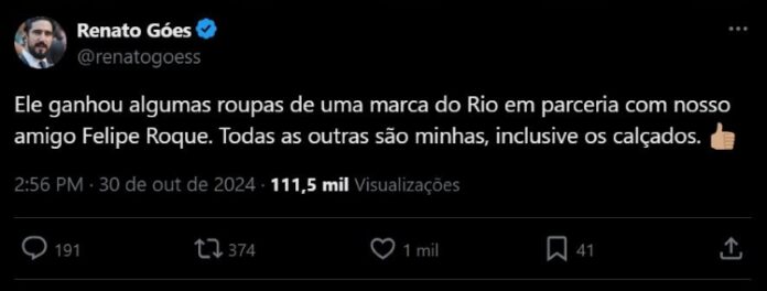 Renato Góes fez comentário sobre o ator