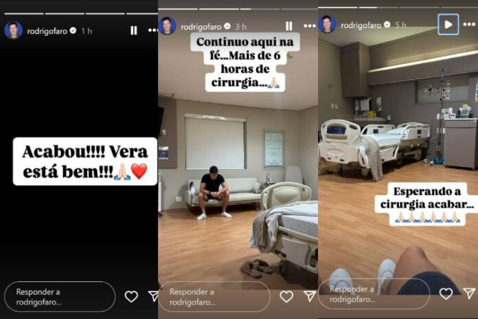 Rodrigo Faro anunciando que a cirurgia da esposa Vera Viel acabou (Reprodução; Instagram)