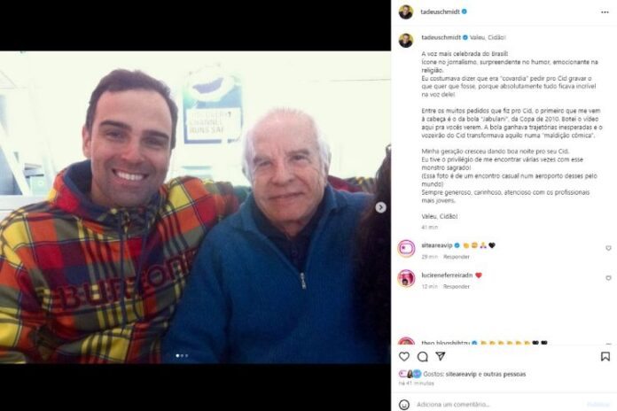 Tadeu Schmidt lamentando a morte de Cid Moreira (Reprodução: Instagram)