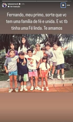 Tatá Werneck se despedindo do primo Fernando nas redes sociais (Reprodução: Instagram)