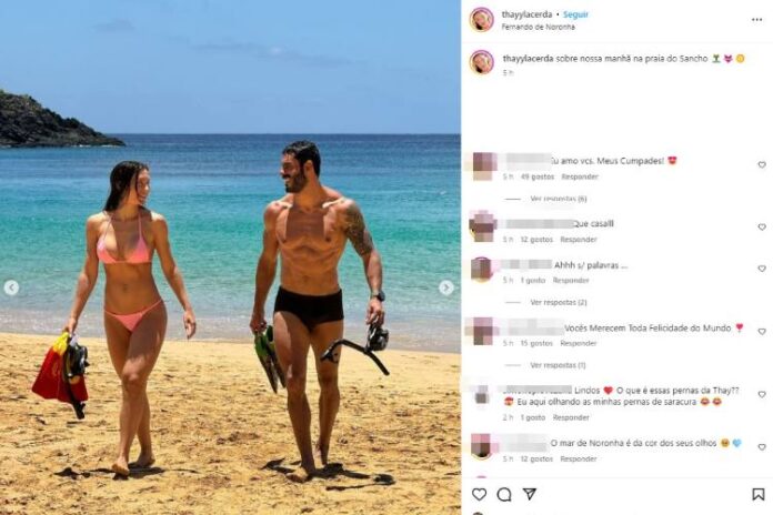 Thayla Lacerda e ex-BBB Roldoffo; Thayla Lacerda e ex-BBB Roldoffo em Noronha (Reprodução: Instagram) (Reprodução: Instagram)