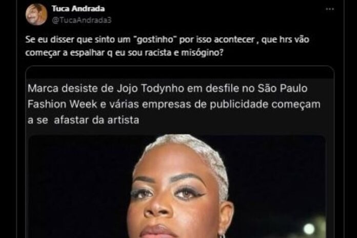 Tuca Andrada ironiza ausência de Jojo Todynho em evento