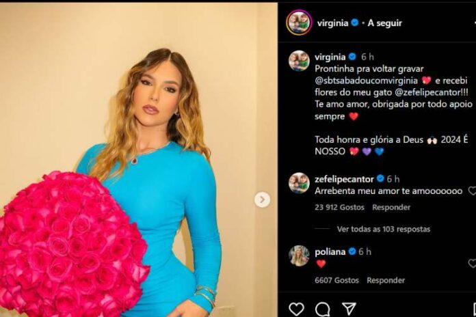 Virginia Fonseca mostrando as flores que recebeu de Zé Felipe (Reprodução: Instagram)