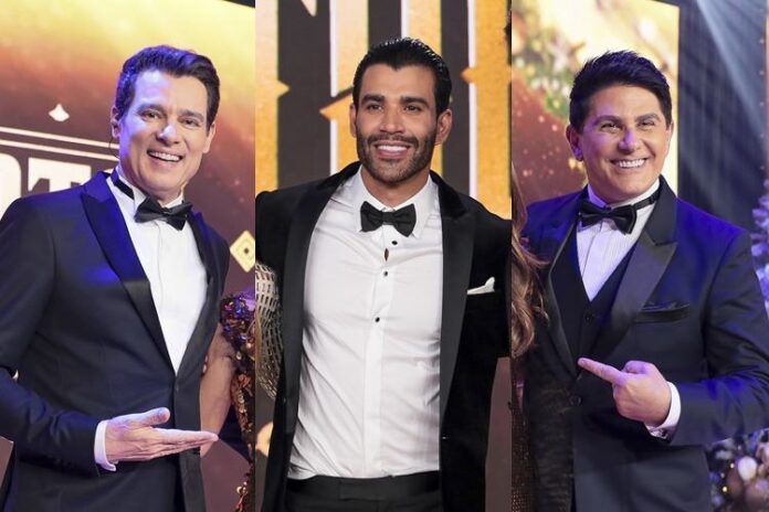 Celso Portiolli, Gusttavo Lima e César Filho (Imagem: Rogério Pallatta/SBT)