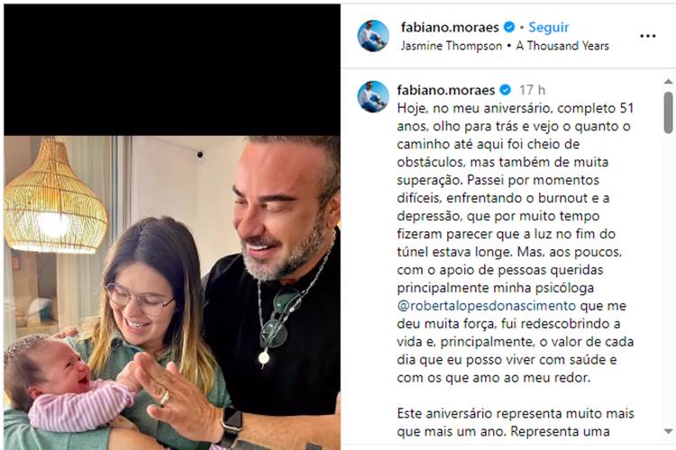 Publicação de Fabiano Moraes. (Foto: reprodução/Instagram)