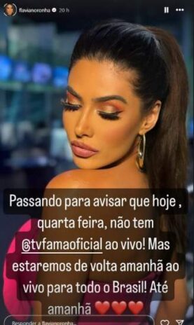 Flavia Noronha comunicando aos fãs (Reprodução: Instagram)