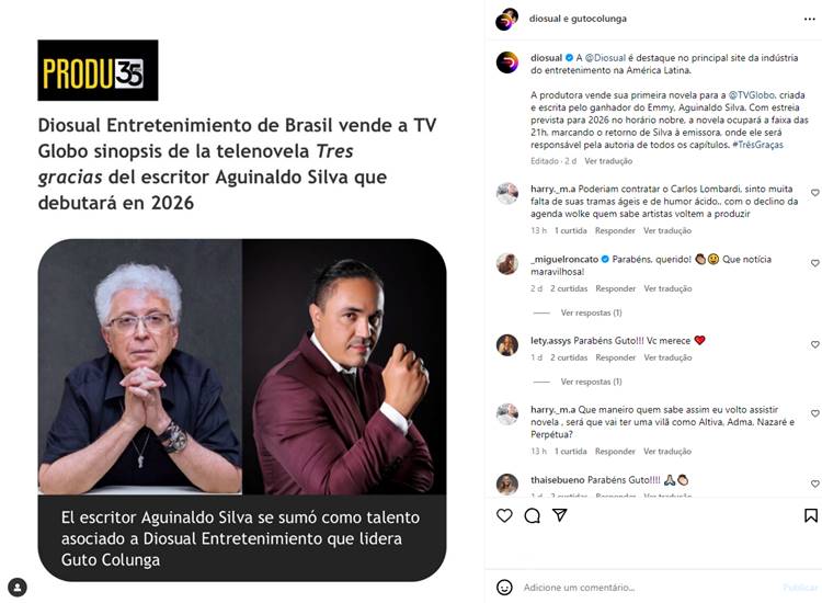 Produtora fez anúncio nas redes sociais. (Foto: reprodução/Instagram)