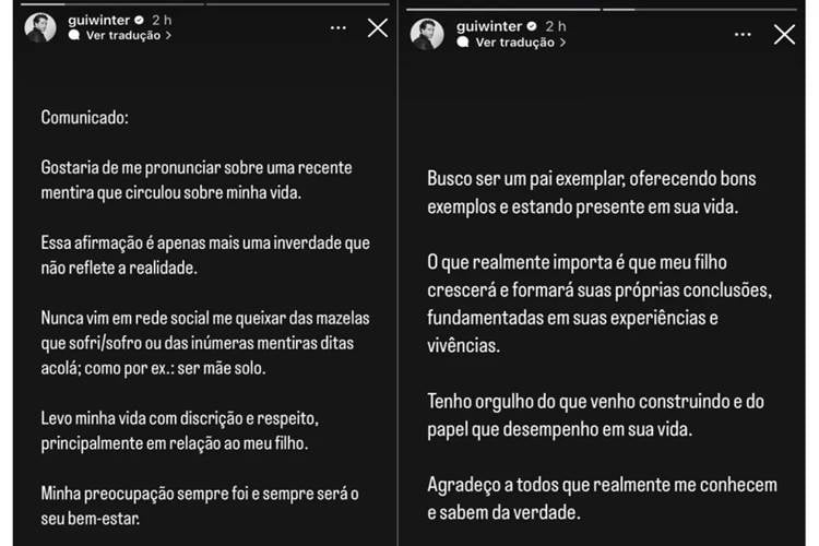 Pronunciamento de Guilherme Winter. (Foto: reprodução/Instagram)