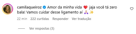 O comentário de Kamila Queiroz (Reprodução: Instagram)