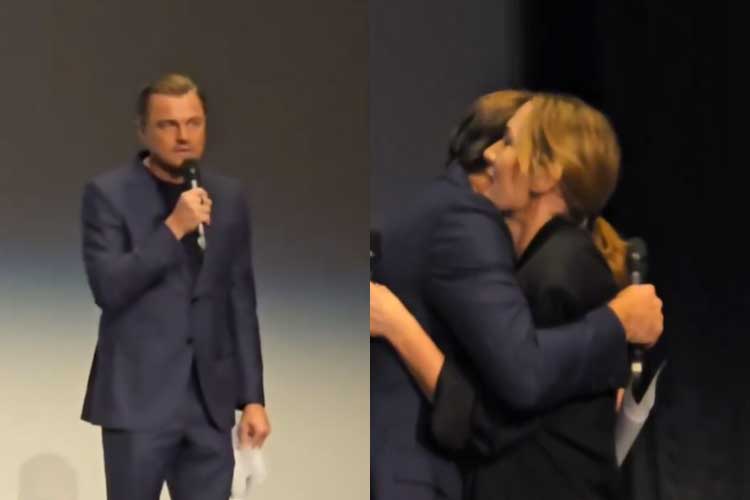 27 anos após ‘Titanic’, Leonardo DiCaprio e Kate Winslet dão selinho durante evento