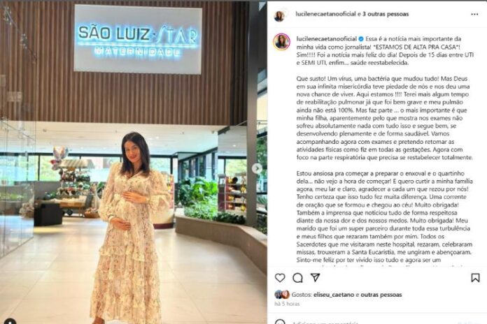 Lucilene Caetano comemorando a alta hospitalar (Reprodução: Instagram)